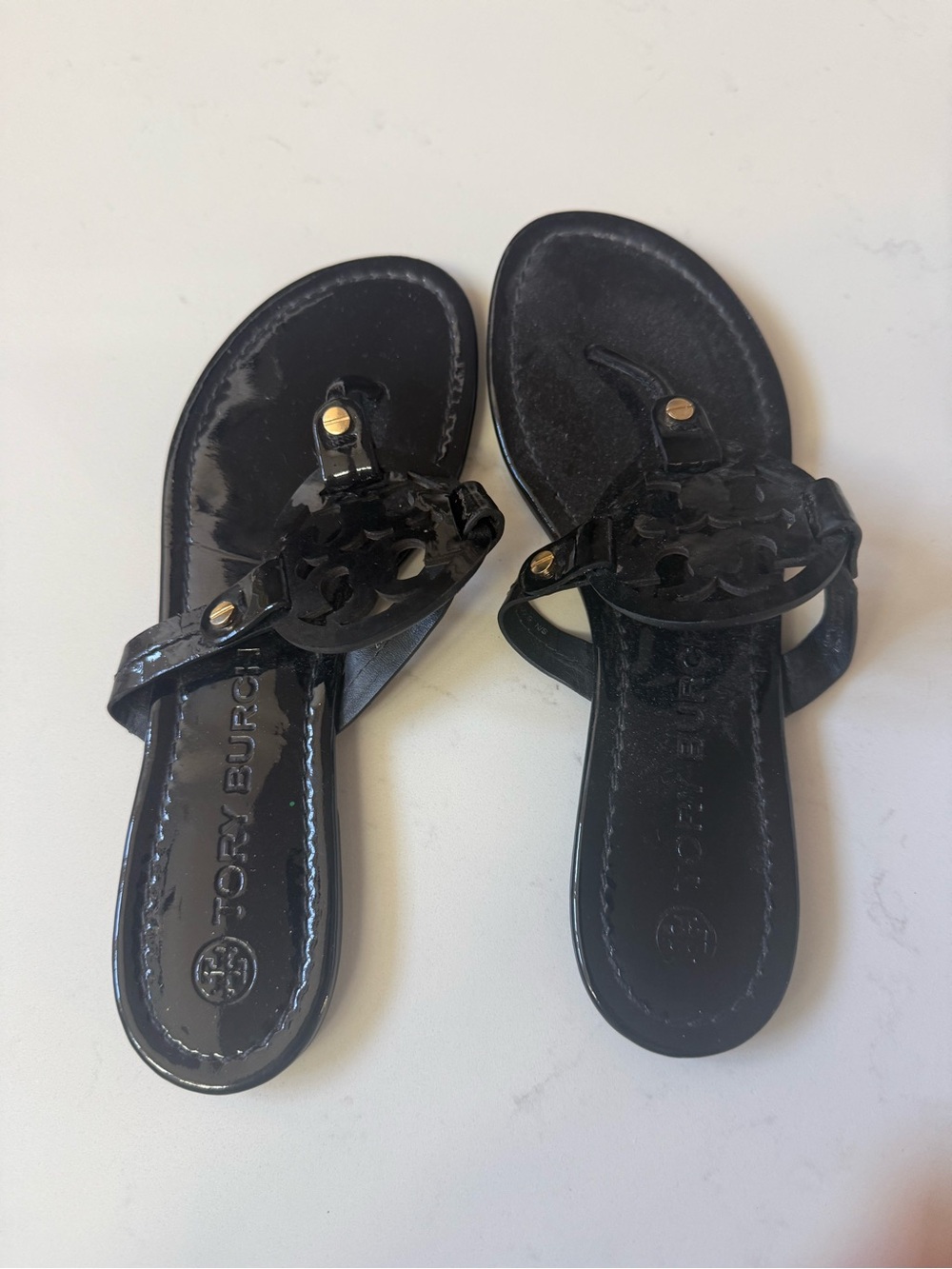 Tory Burch Black Miller Patent Leather Sandals 8